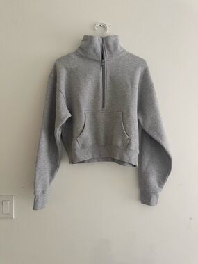 TNA sweat fleece Heather Gray Half-Zip boyfriend fit  Sweatshirt XS